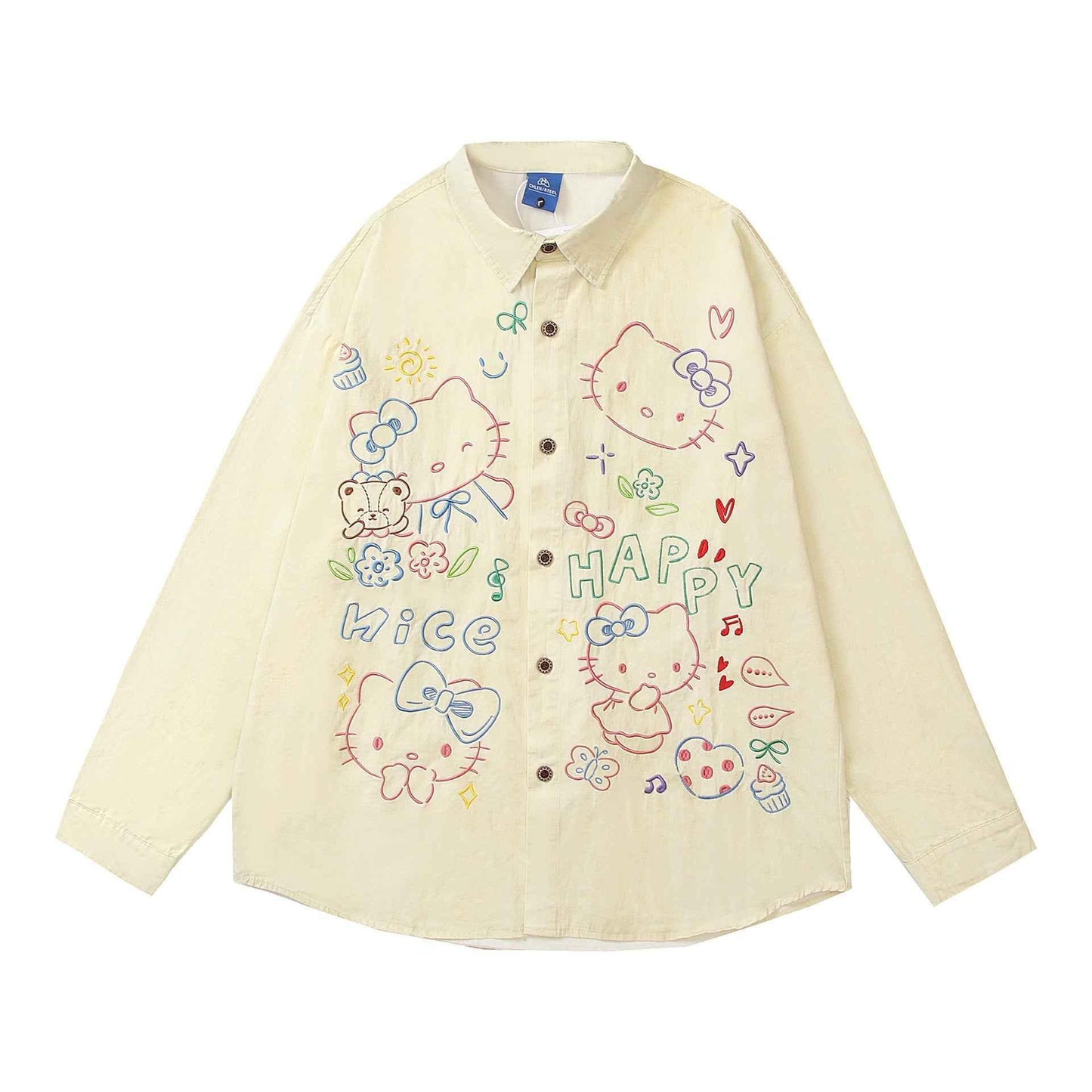 Cartoon Embroidery Long Sleeve Shirt for Women | MuddyStock Originals Yellow