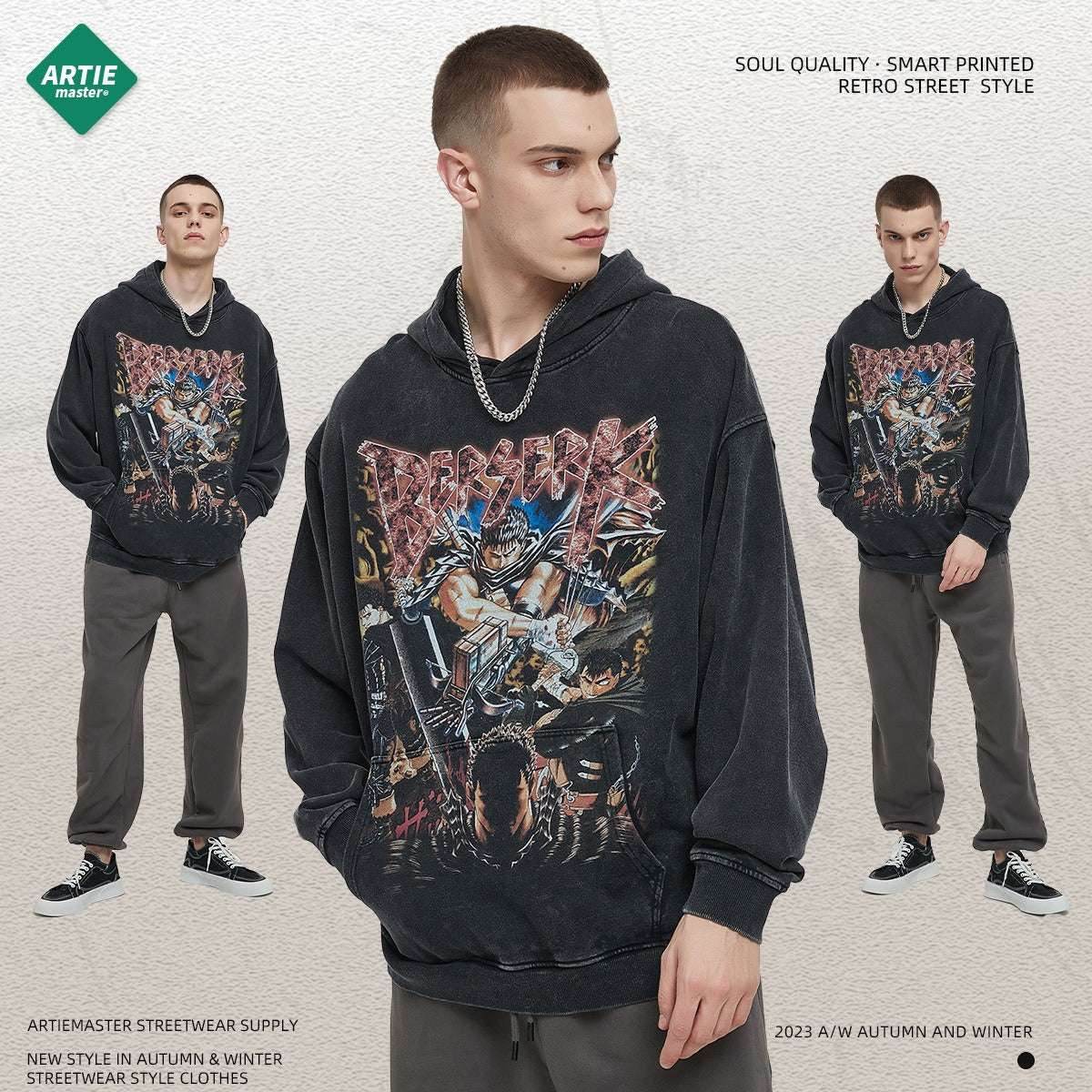 Printed cartoon retro distressed men's hoodie | MuddyStock Originals MuddyStock