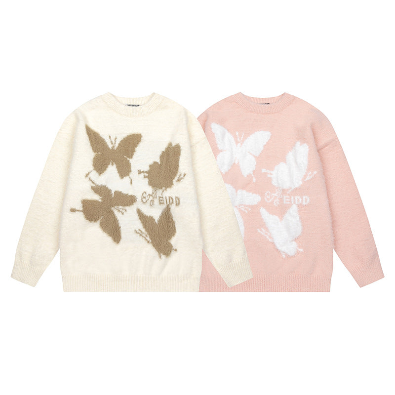 Butterfly jacquard round neck knitted sweater for women | MuddyStock Originals