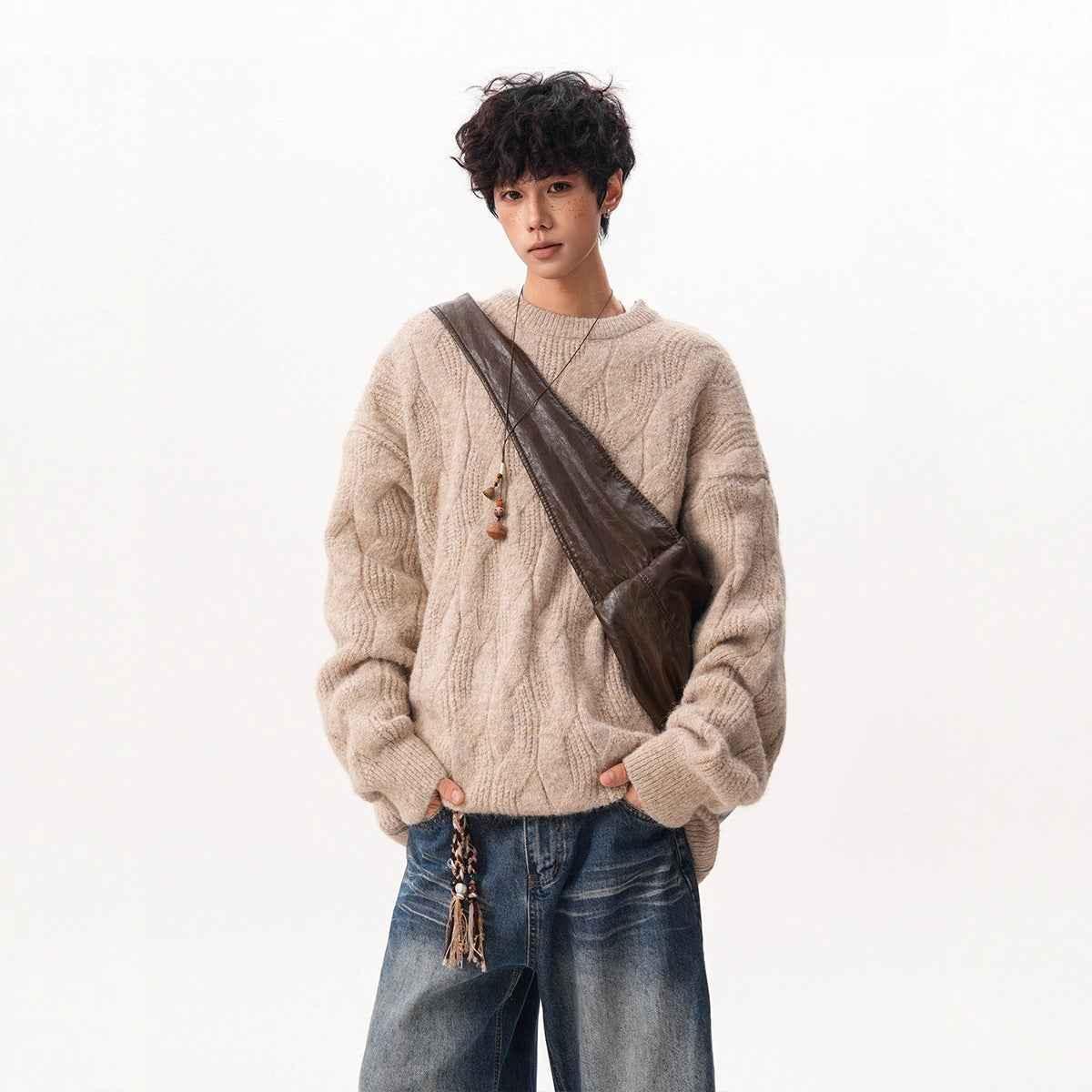 Vintage Round Neck Sweater for Men | MuddyStock Originals Oatmeal color
