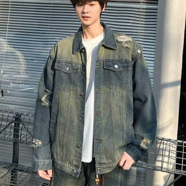 Water washed distressed denim jacket for men | MuddyStock Originals
