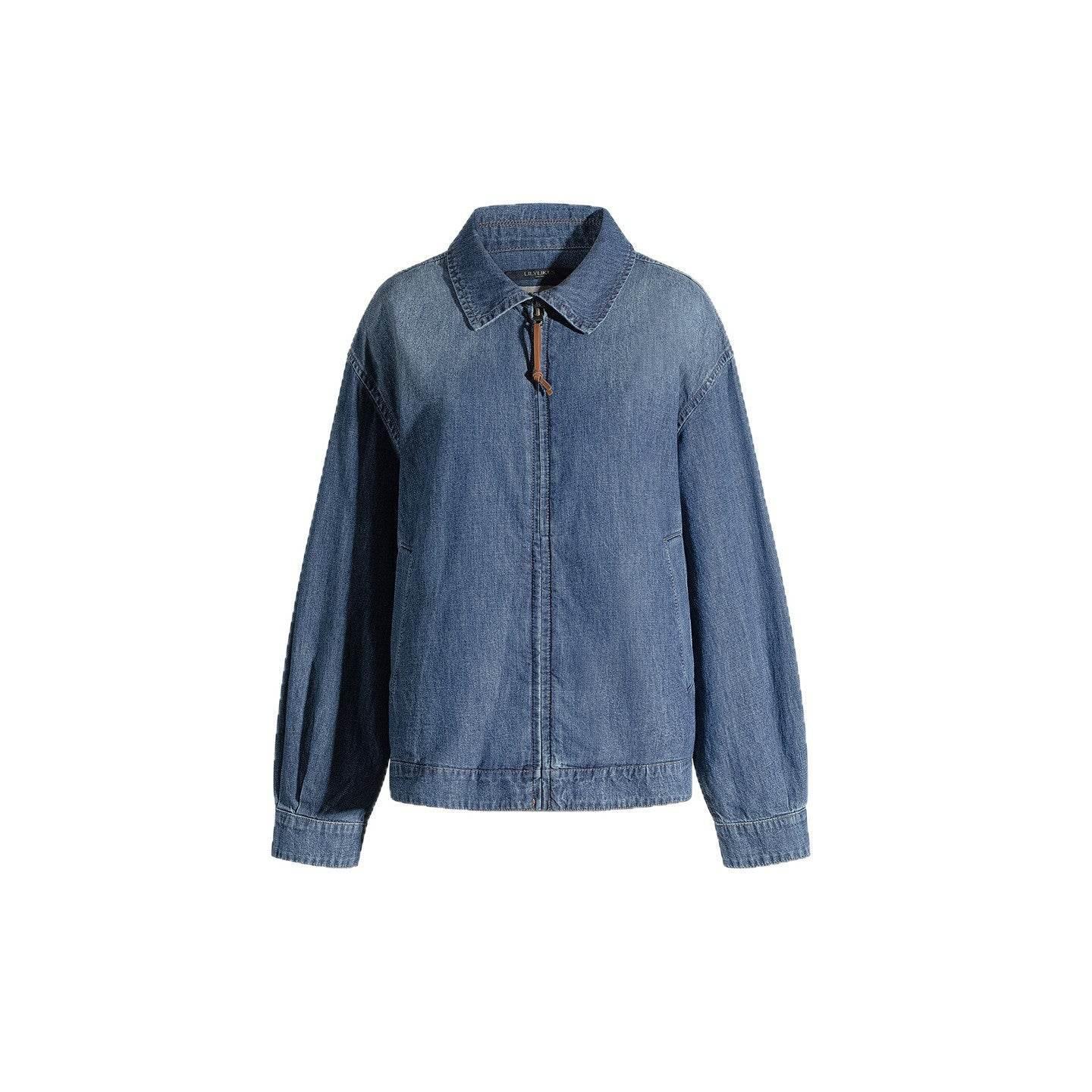 Denim Loose Zip-Up Vintage Denim Jacket for Women | MuddyStock Originals