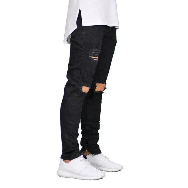 Ripped Design Ankle Zipper Skinny Jeans For Men | MuddyStock Originals Black