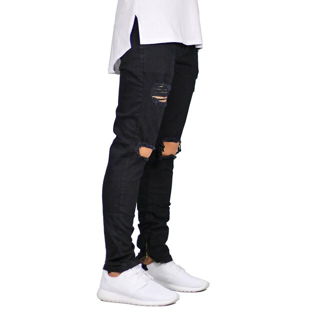Ripped Design Ankle Zipper Skinny Jeans For Men | MuddyStock Originals Black MuddyStock