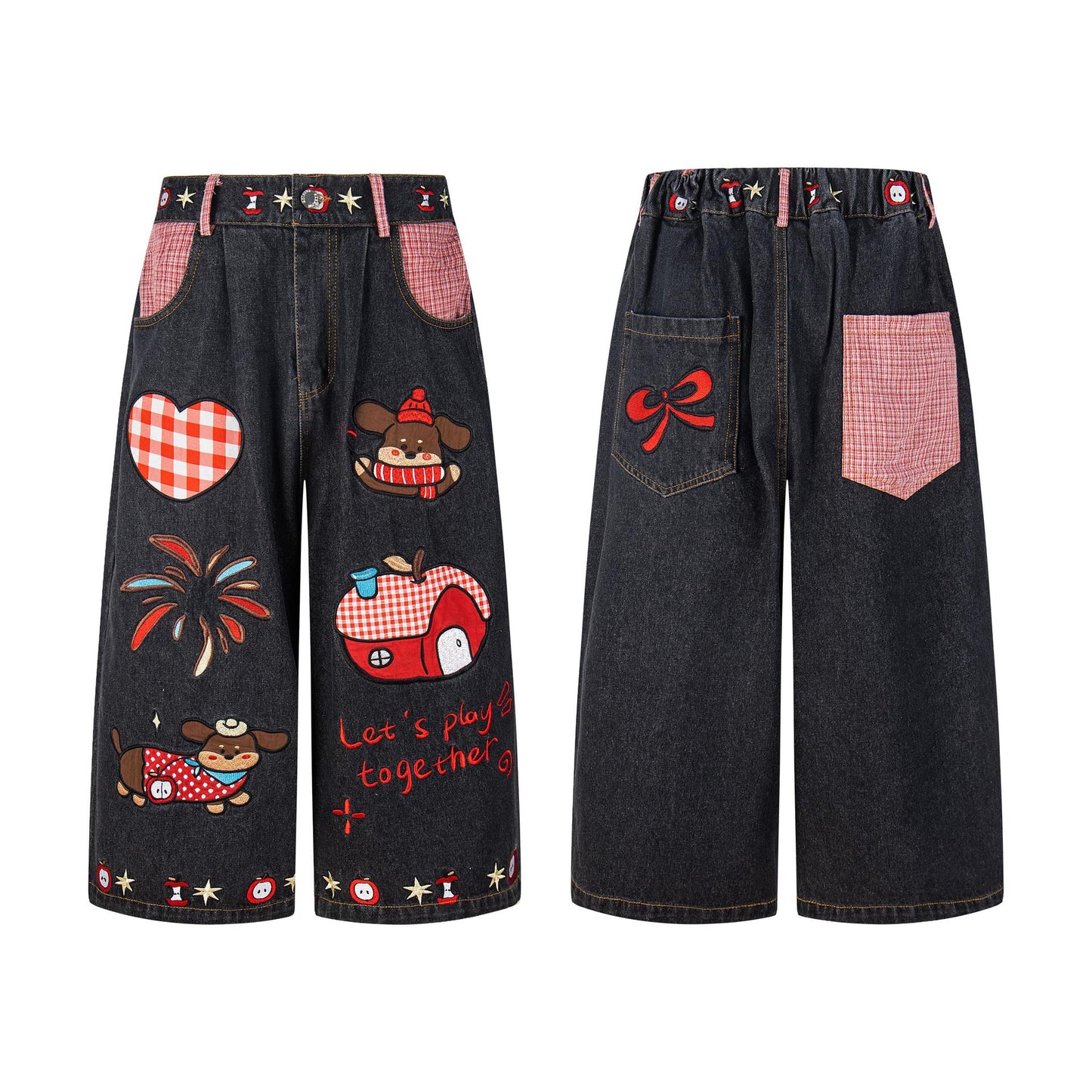 Sausage dog design denim shorts for women | MuddyStock Originals