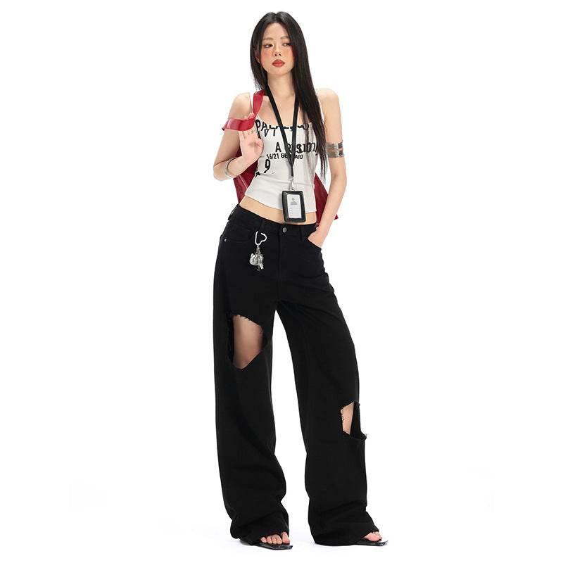 Hole Black Denim Pants For Women | MuddyStock Originals Black Extended MuddyStock