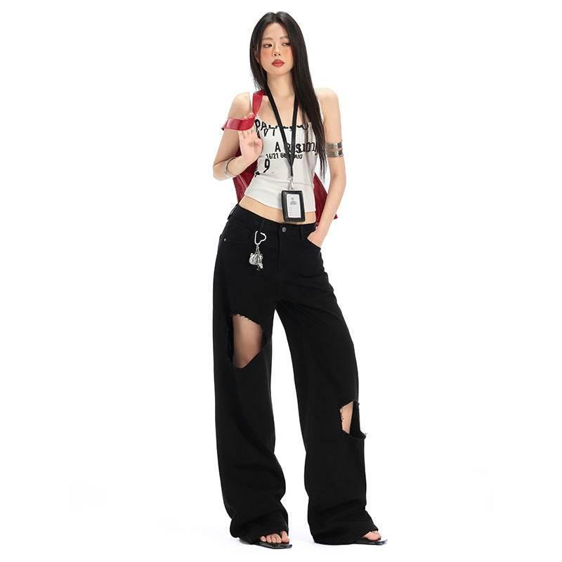 Hole Black Denim Pants For Women | MuddyStock Originals Black Extended
