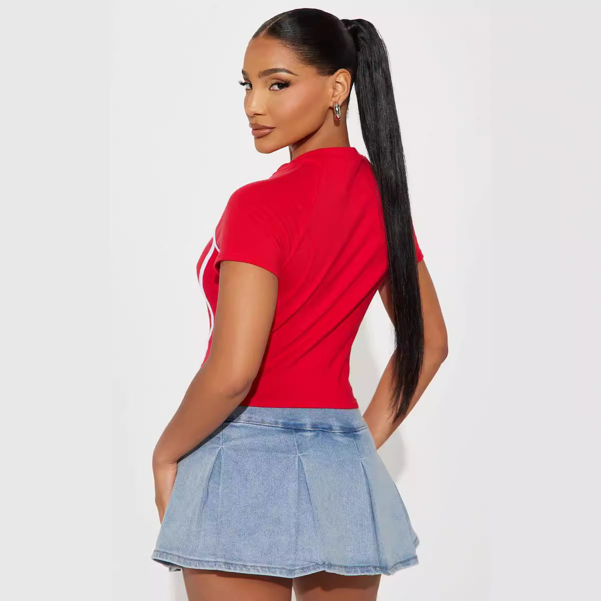 Women's Round Neck Letter Print Short Sleeve Fitted Crop Top | MuddyStock Originals MuddyStock