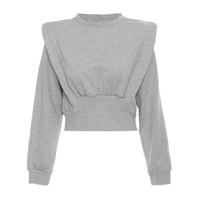 Shoulder pads armor like short sleeved round neck hoodie top jacket | MuddyStock Originals Gray