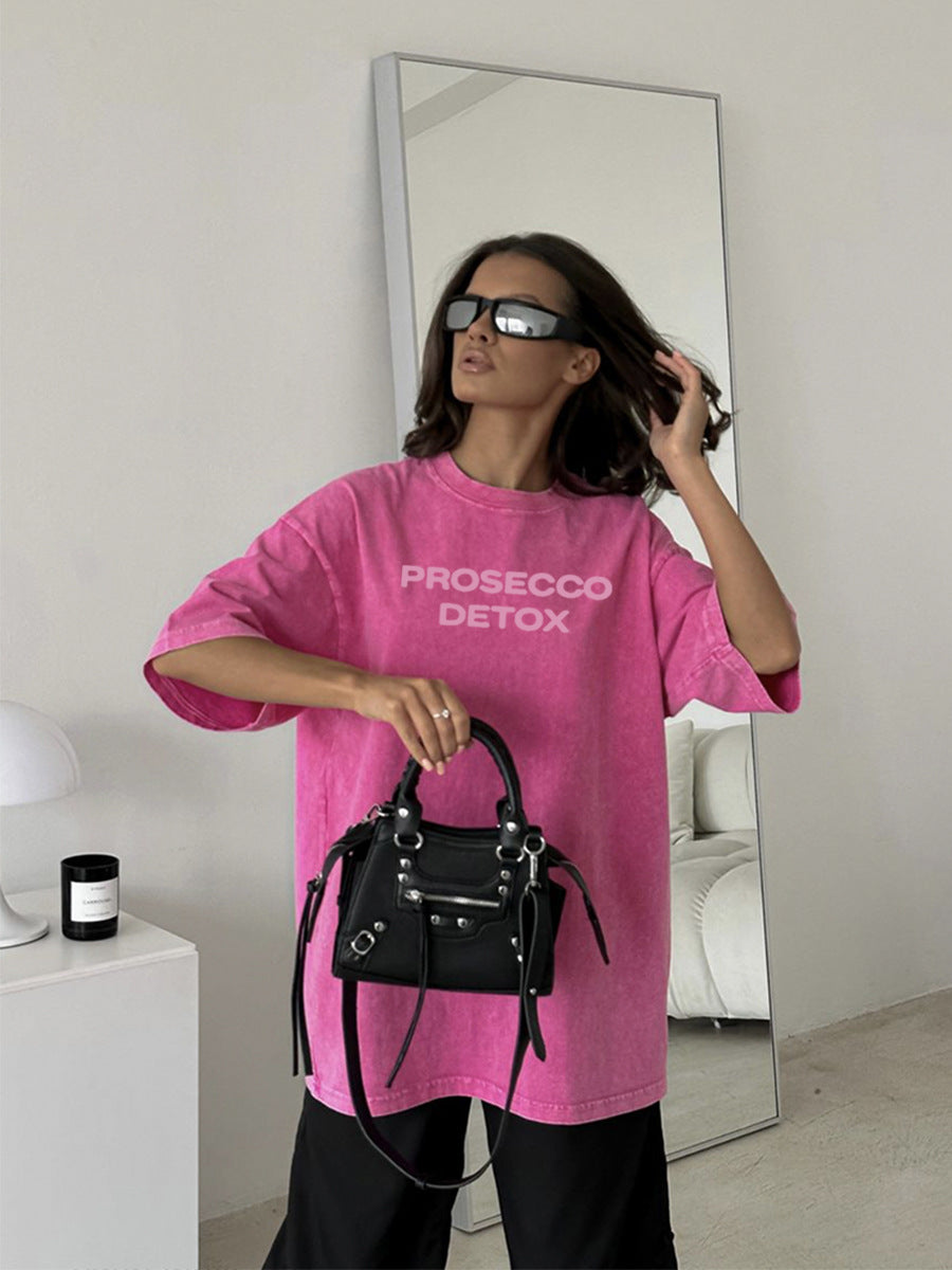 Style Letter Print Short Sleeve T-Shirt For Men And Women | MuddyStock Originals Rose Red V-neck MuddyStock