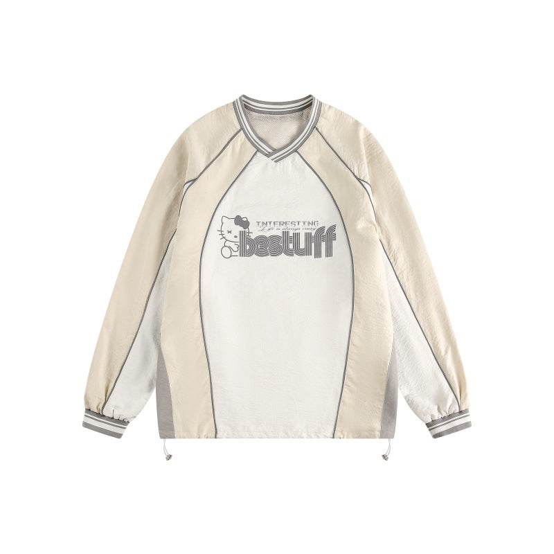 V-Neck Sports Long Sleeve Sweatshirt For Men And Women | MuddyStock Originals Beige MuddyStock