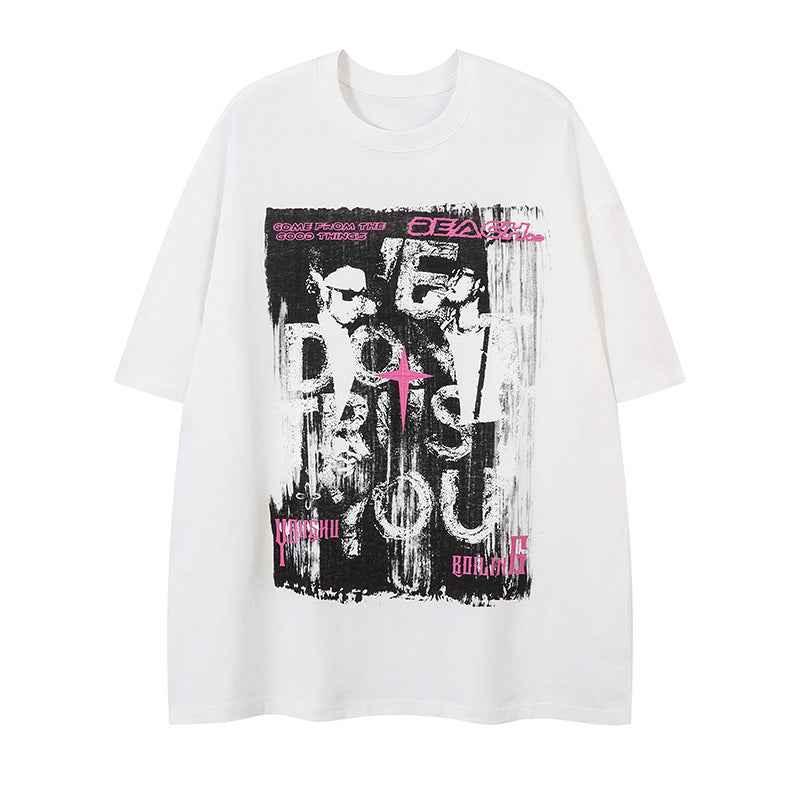 Letter Print Short Sleeve T-Shirt for Men and Women | MuddyStock Originals White
