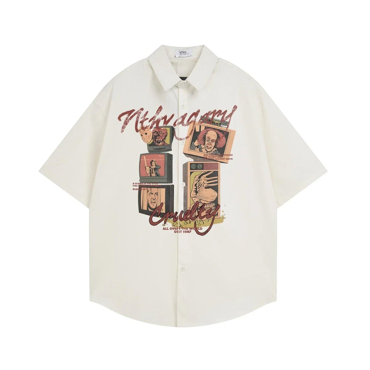 Retro Cartoon Print Short Sleeve ShirFor Men And Women | MuddyStock Originals Apricot