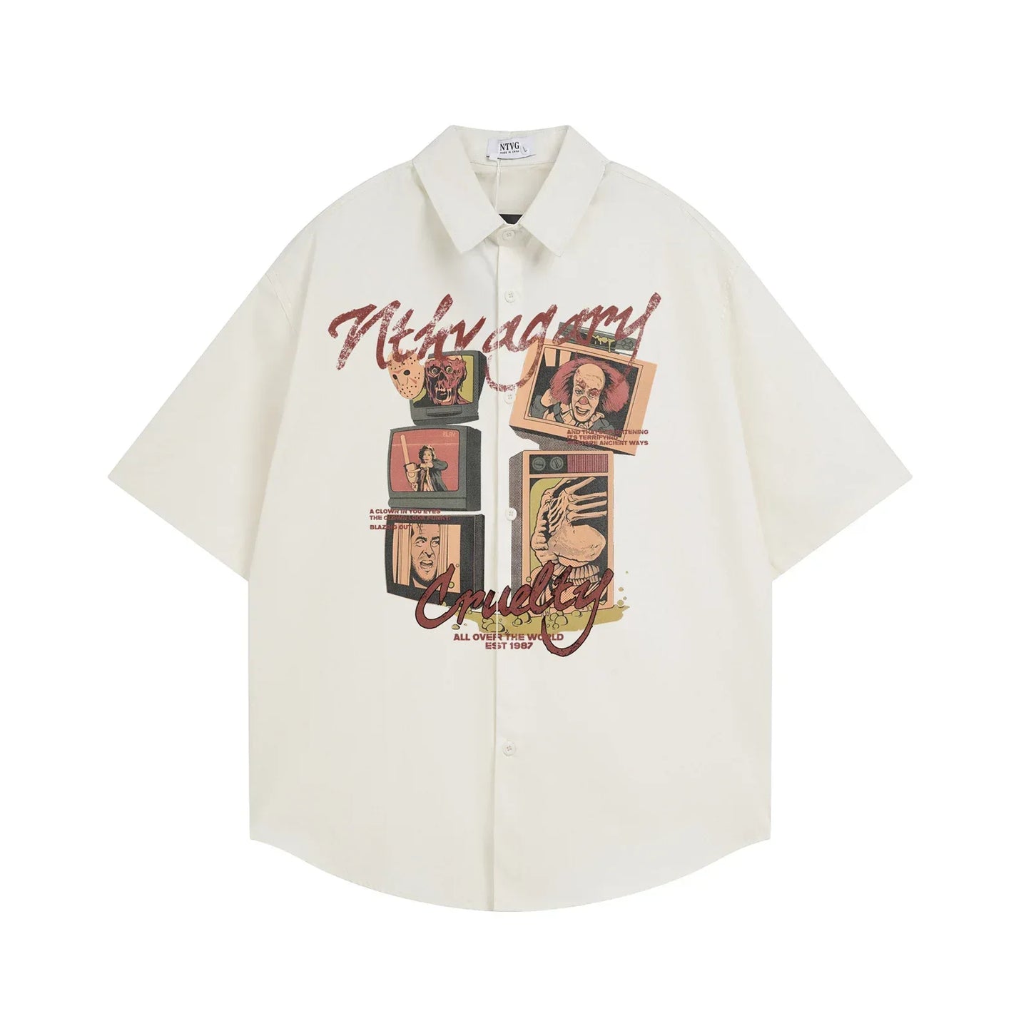 Retro Cartoon Print Short Sleeve ShirFor Men And Women | MuddyStock Originals Apricot eprolo