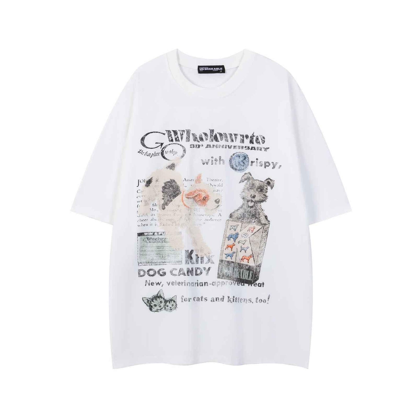 Street Graffiti Dog Print Short Sleeve T-Shirt For Men And Women | MuddyStock Originals White