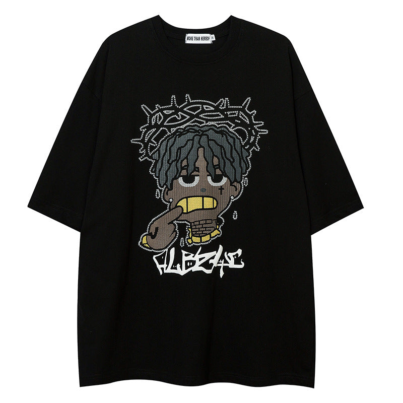 Cartoon Loose Half Sleeve Streetwear Short Sleeve T-Shirt For Men | MuddyStock Originals Black MuddyStock