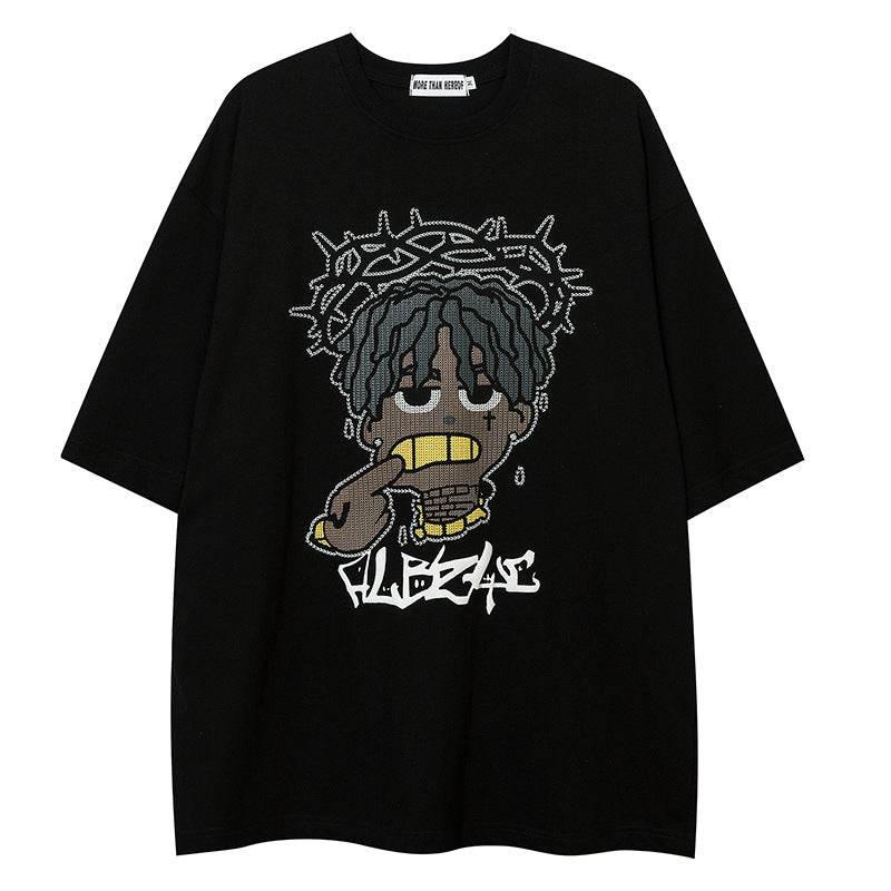 Cartoon Loose Half Sleeve Streetwear Short Sleeve T-Shirt For Men | MuddyStock Originals Black MuddyStock