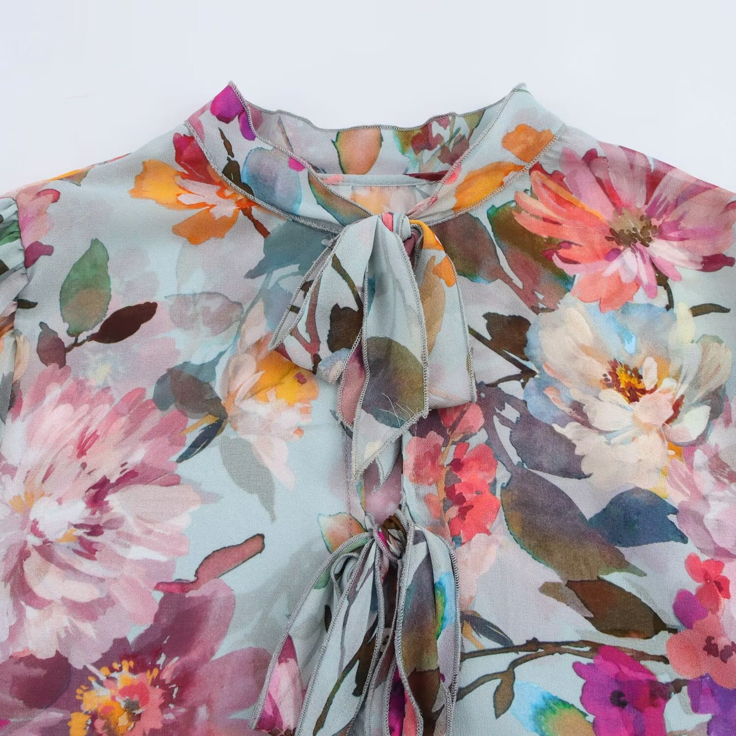 Bow embellished floral print long sleeved top for women | MuddyStock Originals MuddyStock
