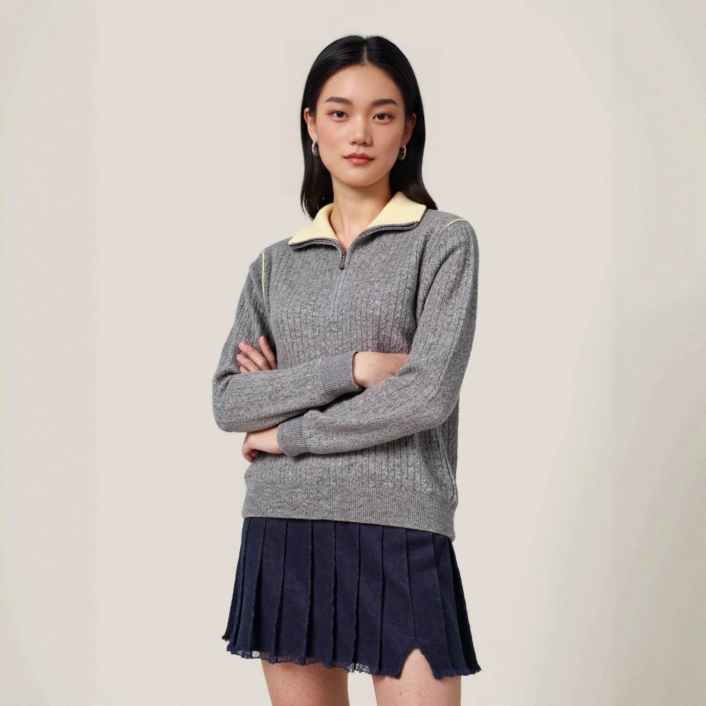 Half-Zip Turn-Down Collar Wool Sweater For Women | MuddyStock Originals MuddyStock