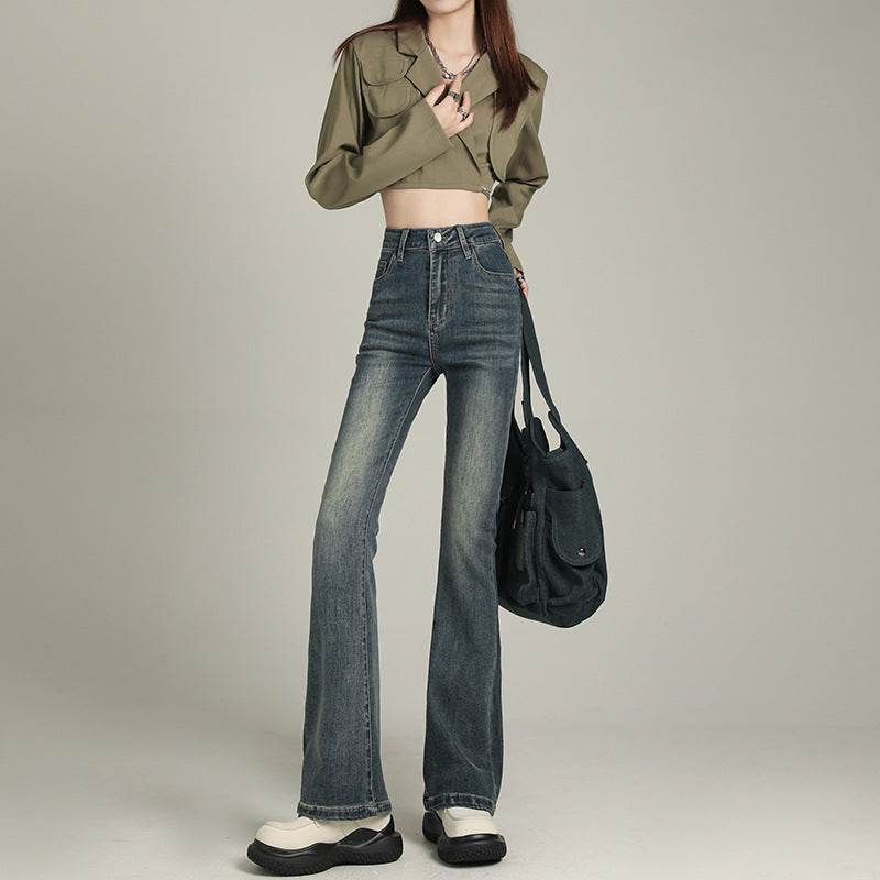 Orange Silk High Waist Flared Denim Pants Women's Wide Leg Floor Length Pants Vintage Blue # Extended Length eprolo