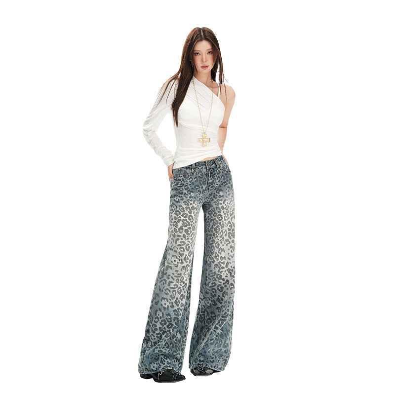 Women's Leopard Print Design Wide Leg Jeans | MuddyStock Originals