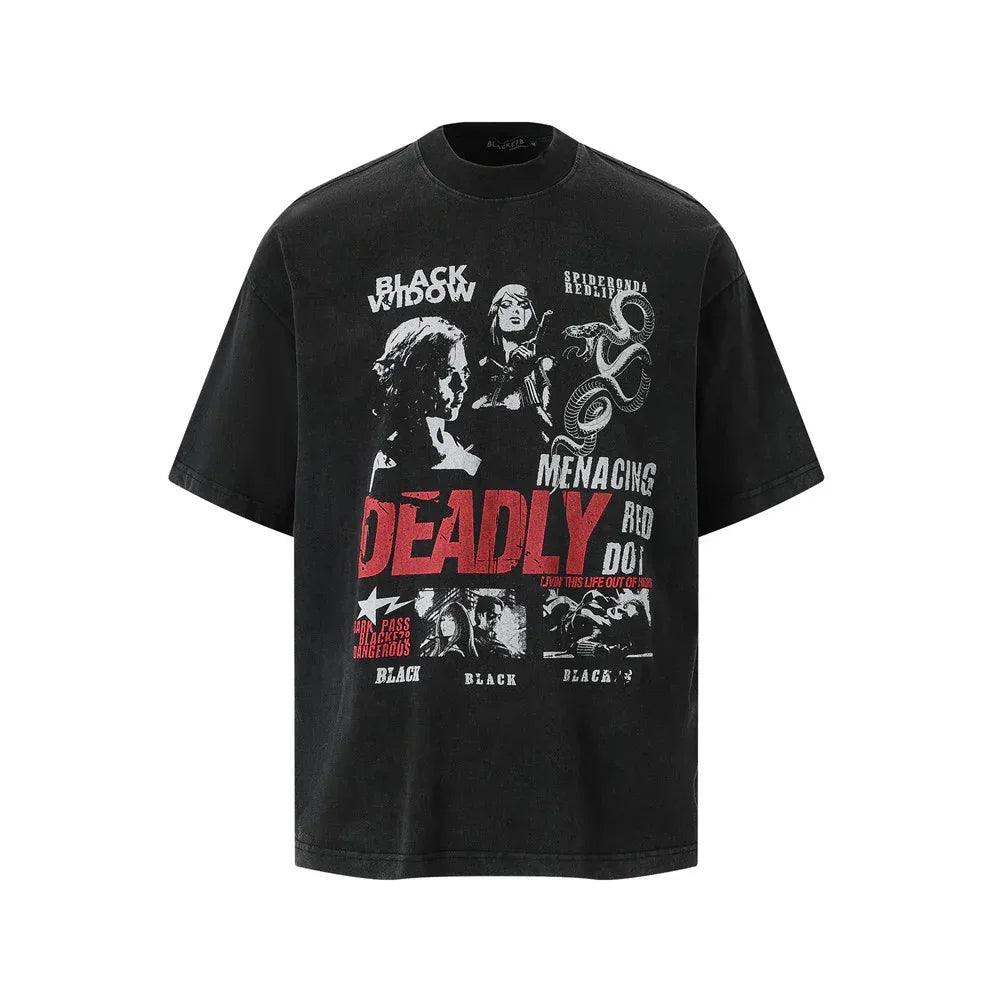 Vintage Character Print Washed Short Sleeve T-Shirt For Men | MuddyStock Originals