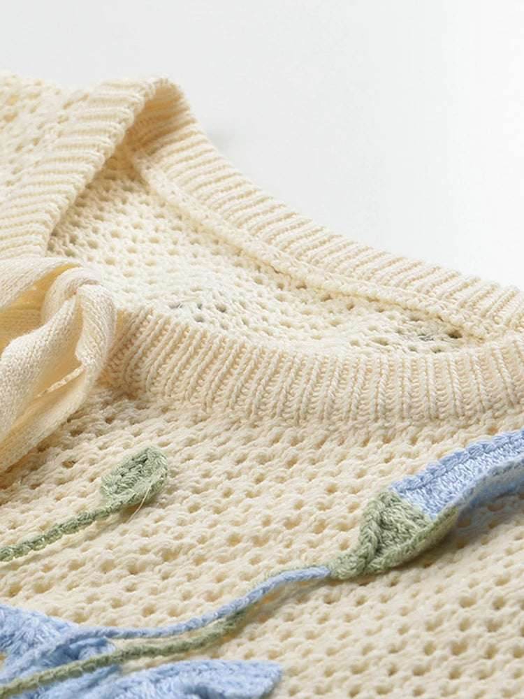 Floral lace up knitted cardigan top for women | MuddyStock Originals MuddyStock