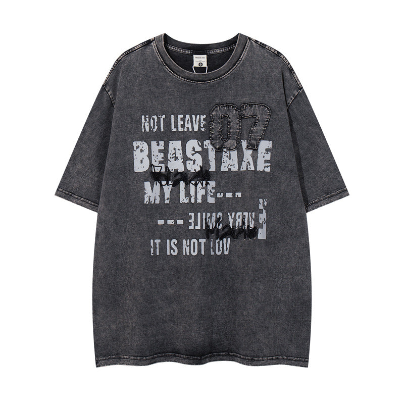 Washed Vintage Black Short Sleeve T-Shirt For Men And Women Black MuddyStock
