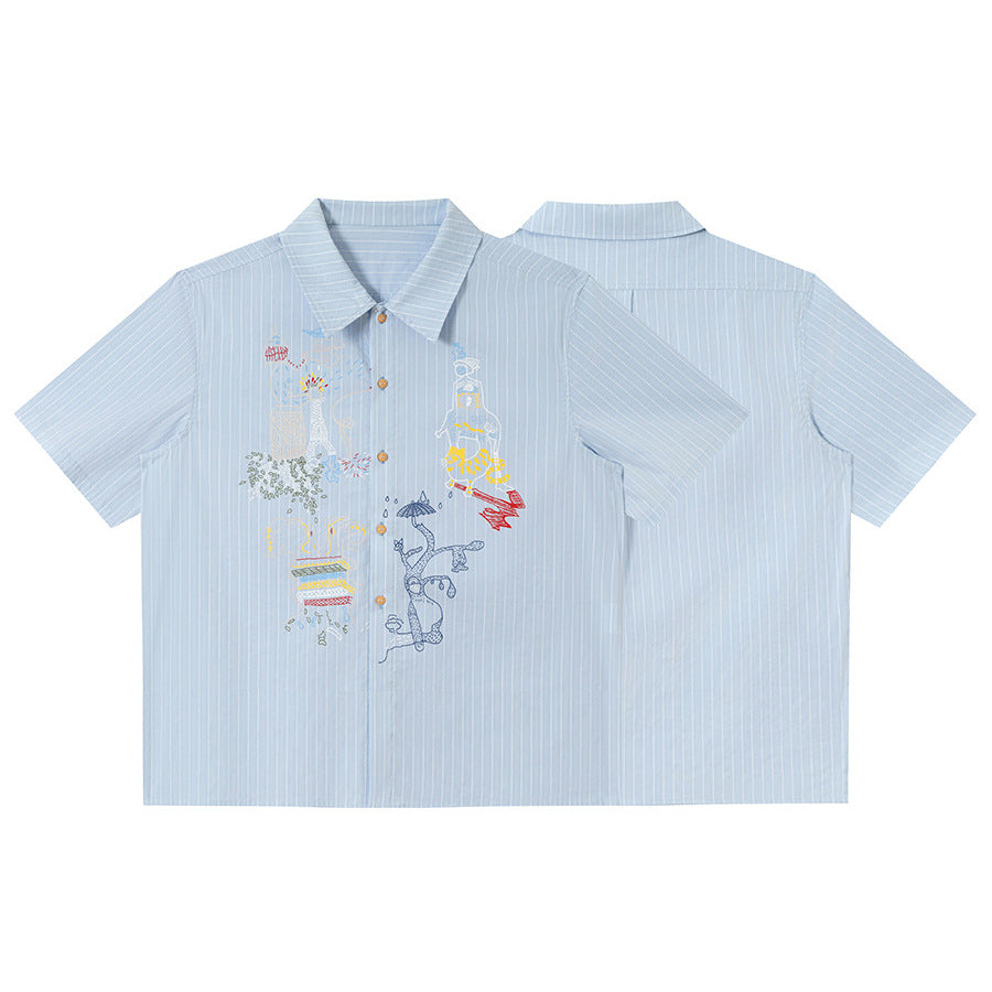 Graffiti printed striped short sleeved shirt for men and women | MuddyStock Originals