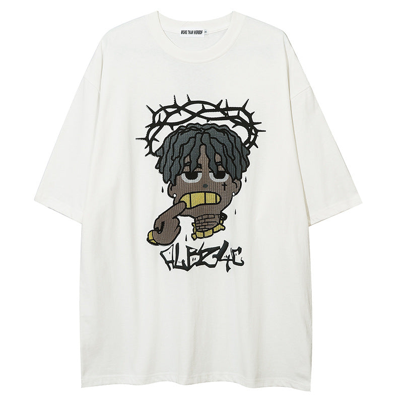 Cartoon Loose Half Sleeve Streetwear Short Sleeve T-Shirt For Men | MuddyStock Originals White MuddyStock