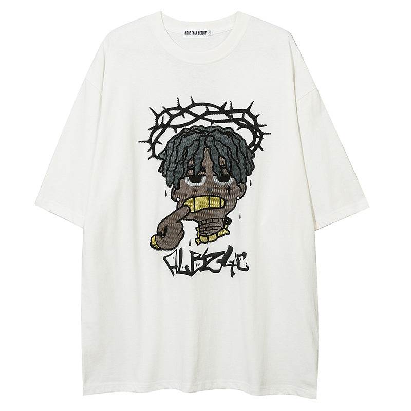 Cartoon Loose Half Sleeve Streetwear Short Sleeve T-Shirt For Men | MuddyStock Originals White MuddyStock