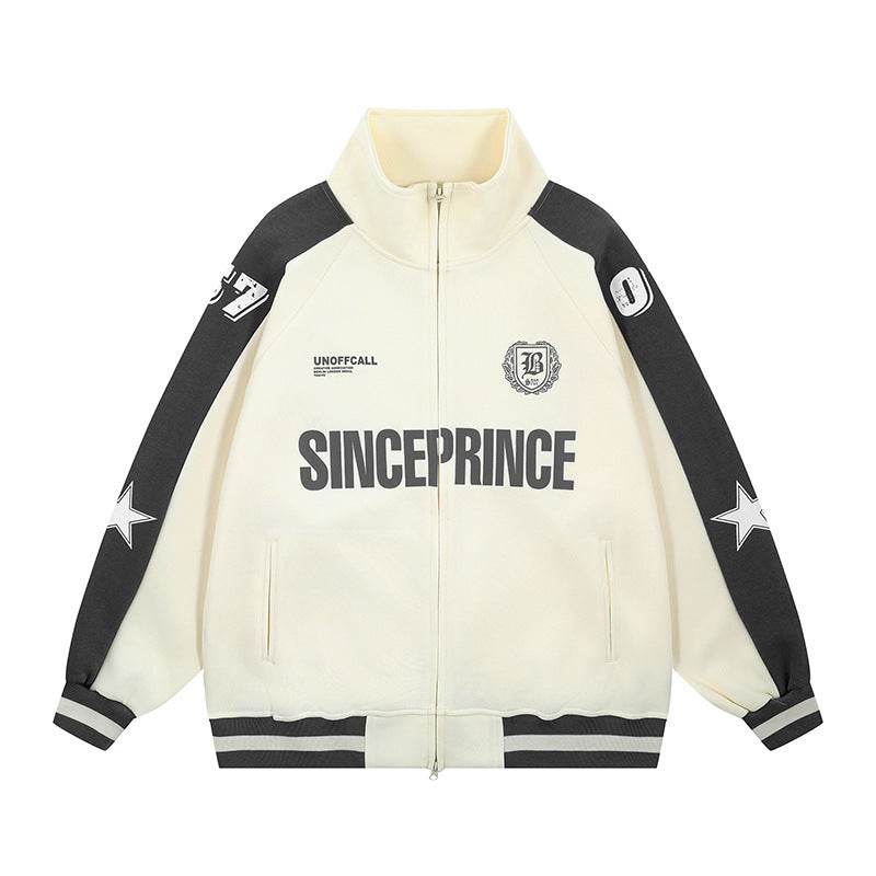 Printed stand up collar zipper jacket for men and women | MuddyStock Originals Apricot MuddyStock