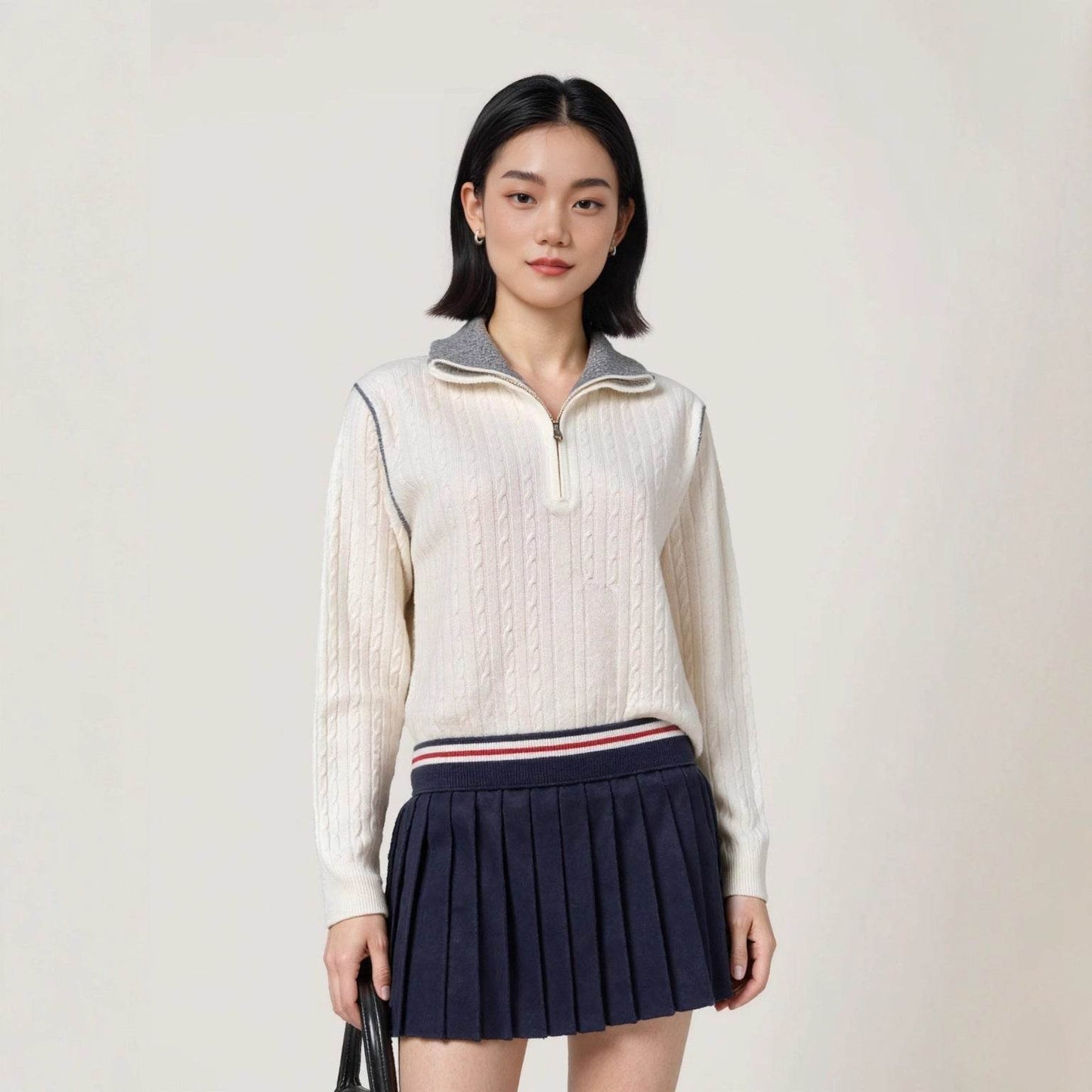 Half-Zip Turn-Down Collar Wool Sweater For Women | MuddyStock Originals MuddyStock
