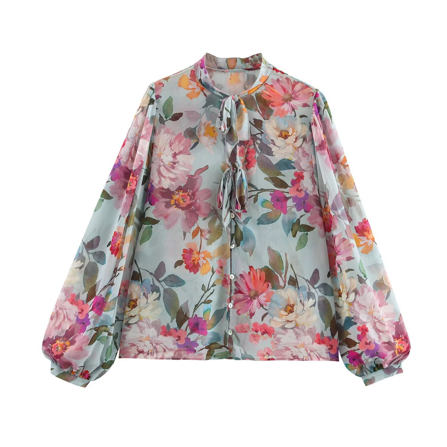 Bow embellished floral print long sleeved top for women | MuddyStock Originals MuddyStock