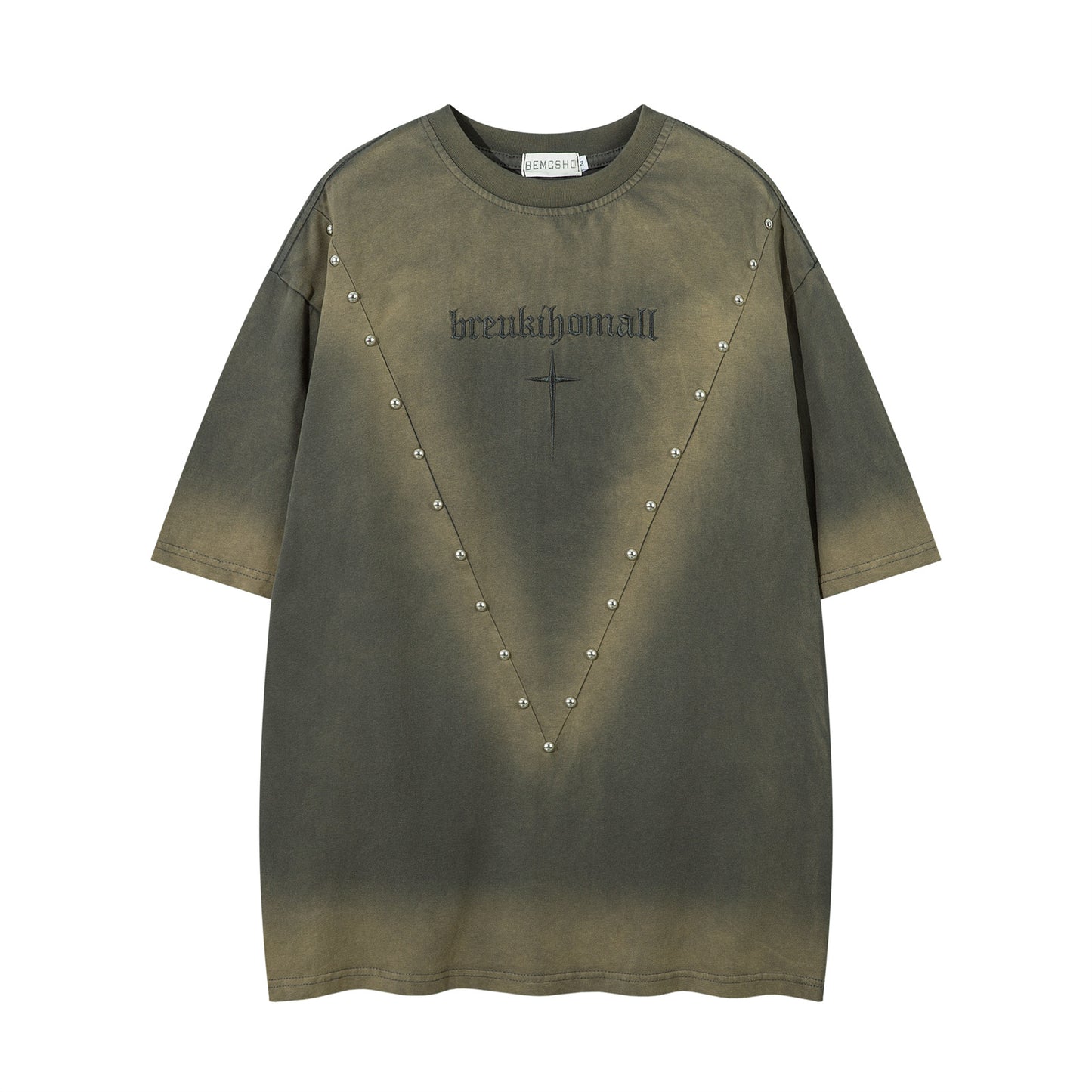 Streetwear Washed Beaded Short Sleeve T-Shirt For Men And Women | MuddyStock Originals Gray-green MuddyStock