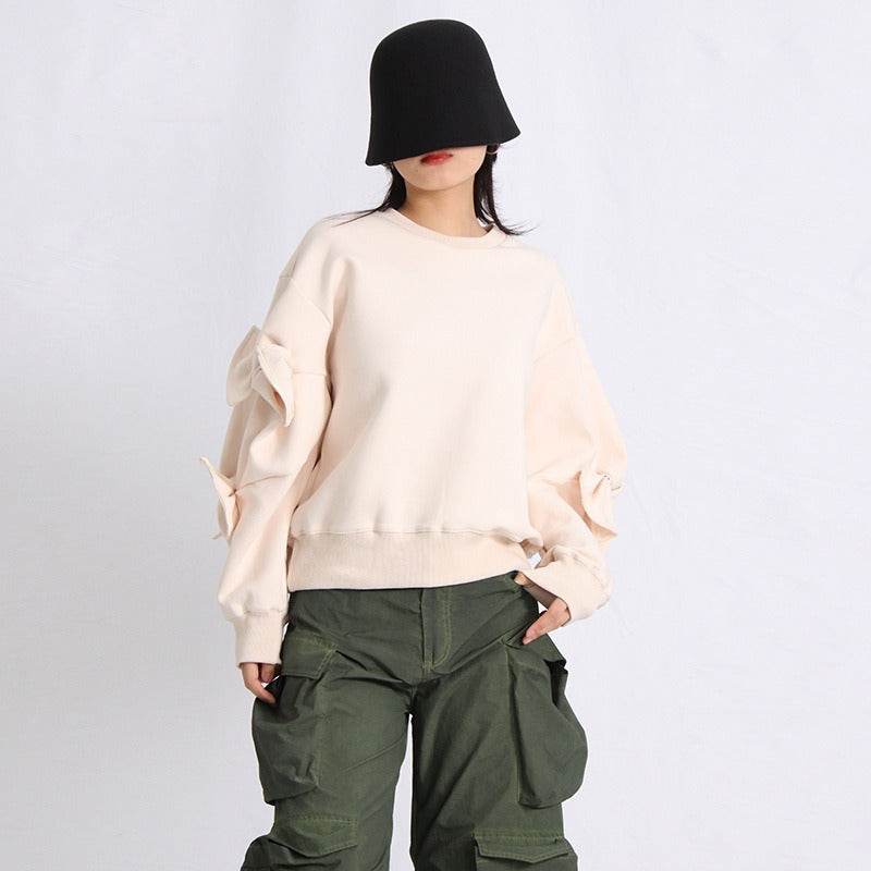 Patchwork Bow Sweatshirts For Women | MuddyStock Originals apricot MuddyStock