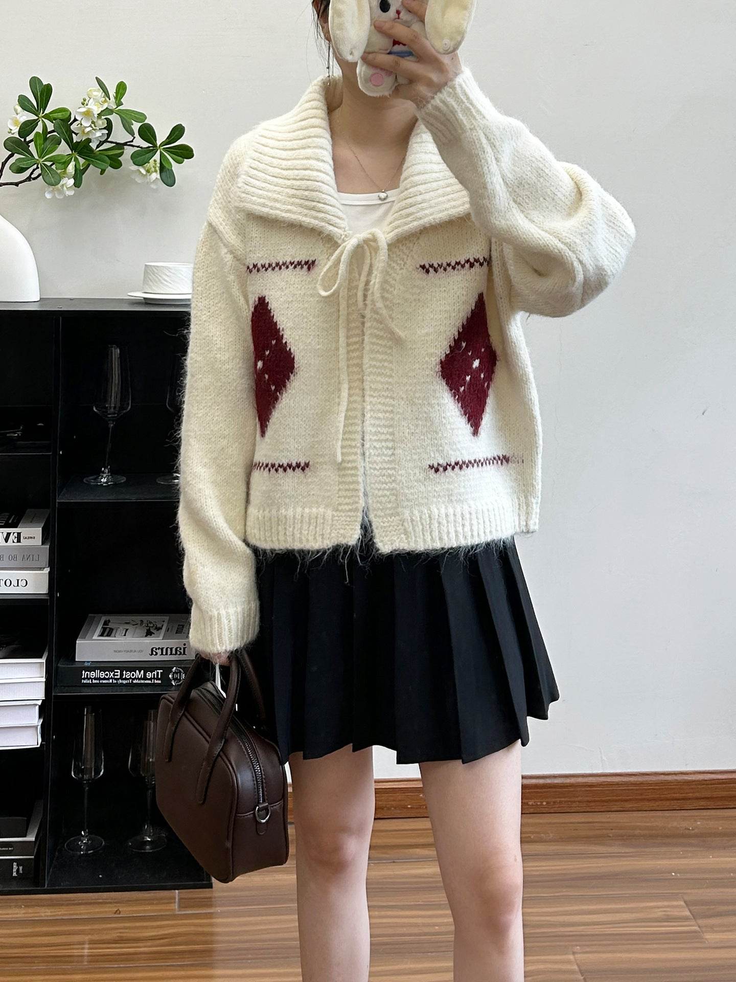 Vintage Grid Lapel Cardigan for Women | MuddyStock Originals Off-white One Size MuddyStock