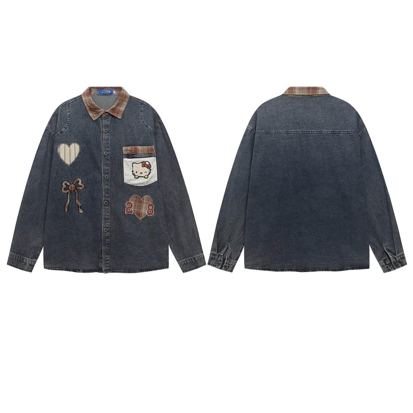 Retro Cartoon Embroidery Denim Long Sleeve Shirt For Women | MuddyStock Originals