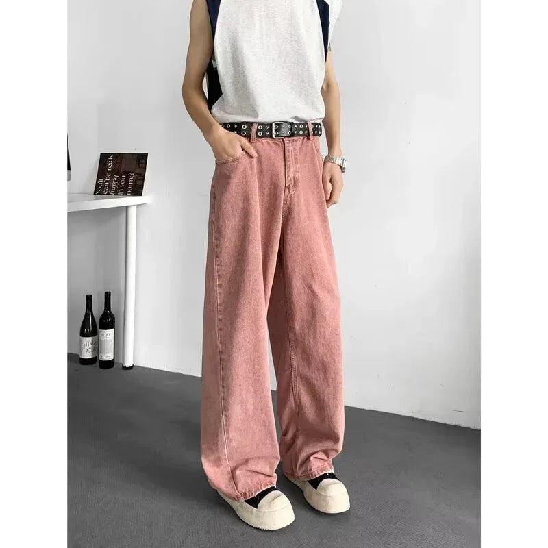 Pink wide leg straight leg jeans for men | MuddyStock Originals