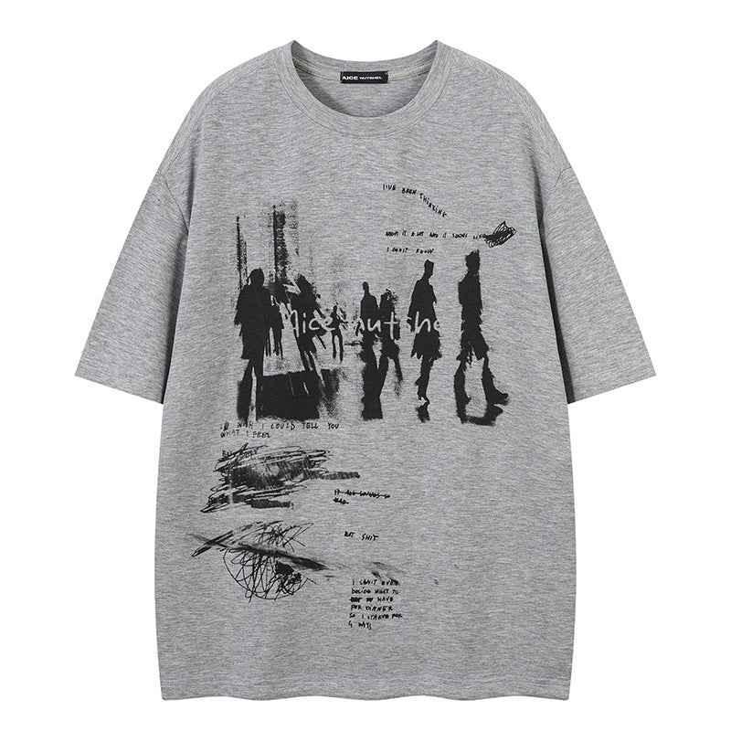 Retro Print Loose T-Shirt For Men And Women | MuddyStock Originals Gray