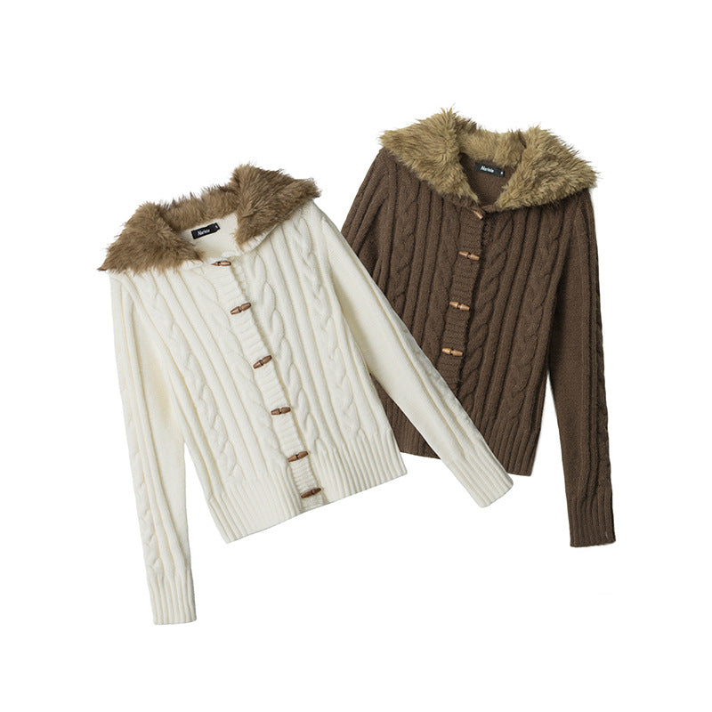 Fitted Slimming Stylish Knit Jacket with Fur Collar For Women | MuddyStock Originals