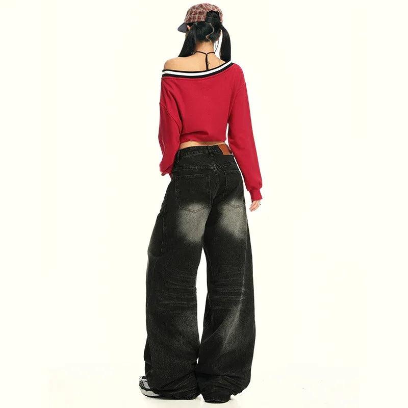 High Street Washed Loose High-Waisted Wide-Leg Jeans for Women | MuddyStock Originals