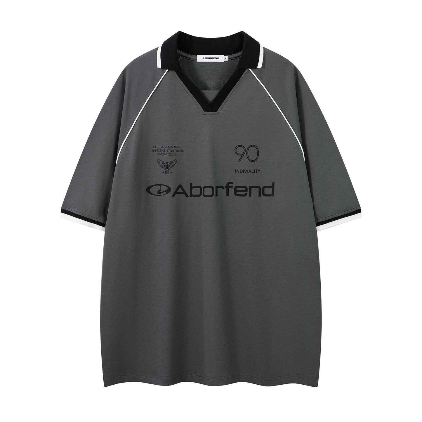 Letter Print Turn-Down Collar Short Sleeve T-Shirt For Men | MuddyStock Originals Gray