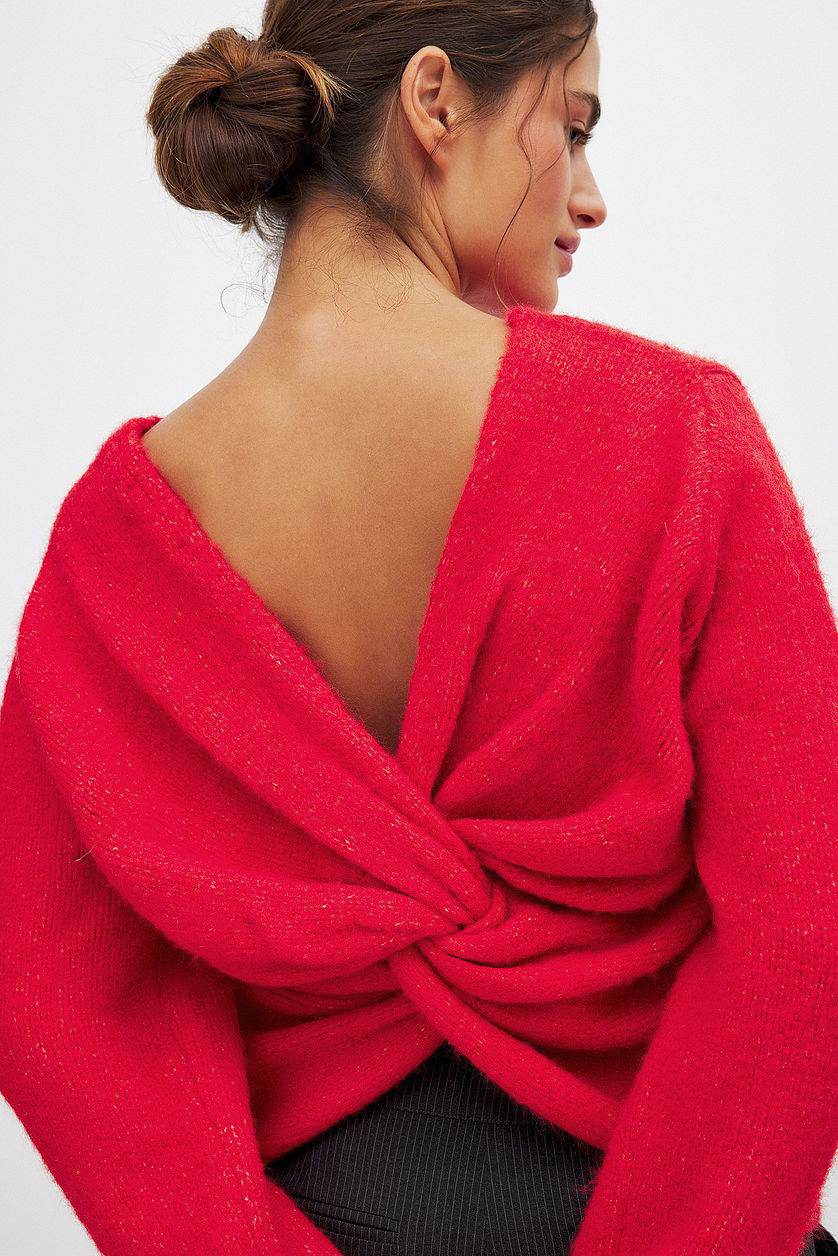 Deep V-cross backless knitted sweater for women | MuddyStock Originals Red MuddyStock