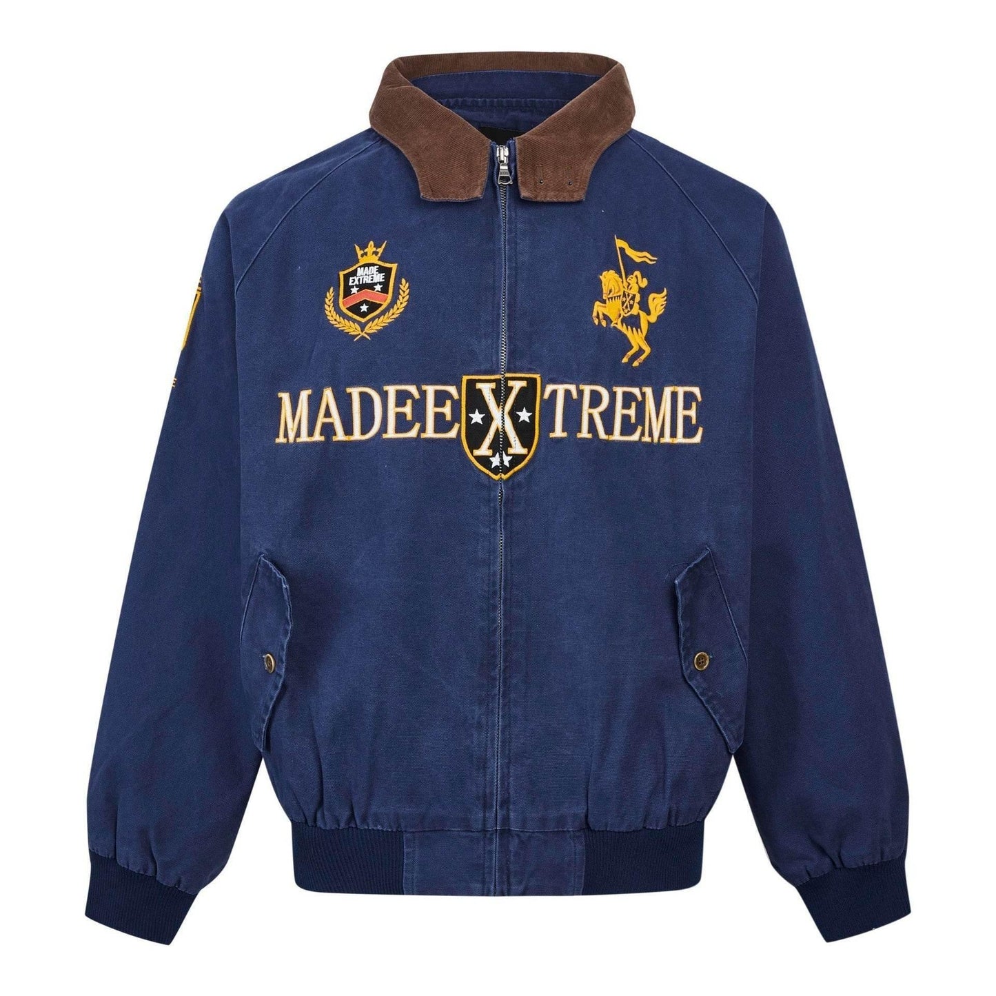 Vintage Street Style Detroit Embroidered Jacket for Women 241163-Blue