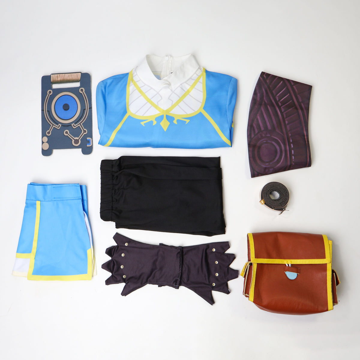 Princess Zelda Costume For Halloween - The Legend of Zelda Breath of the Wild Complete Set (Top + Pants + Hem + Waistband + Belt + Gloves + Bag + Waist Accessory + Handboard)