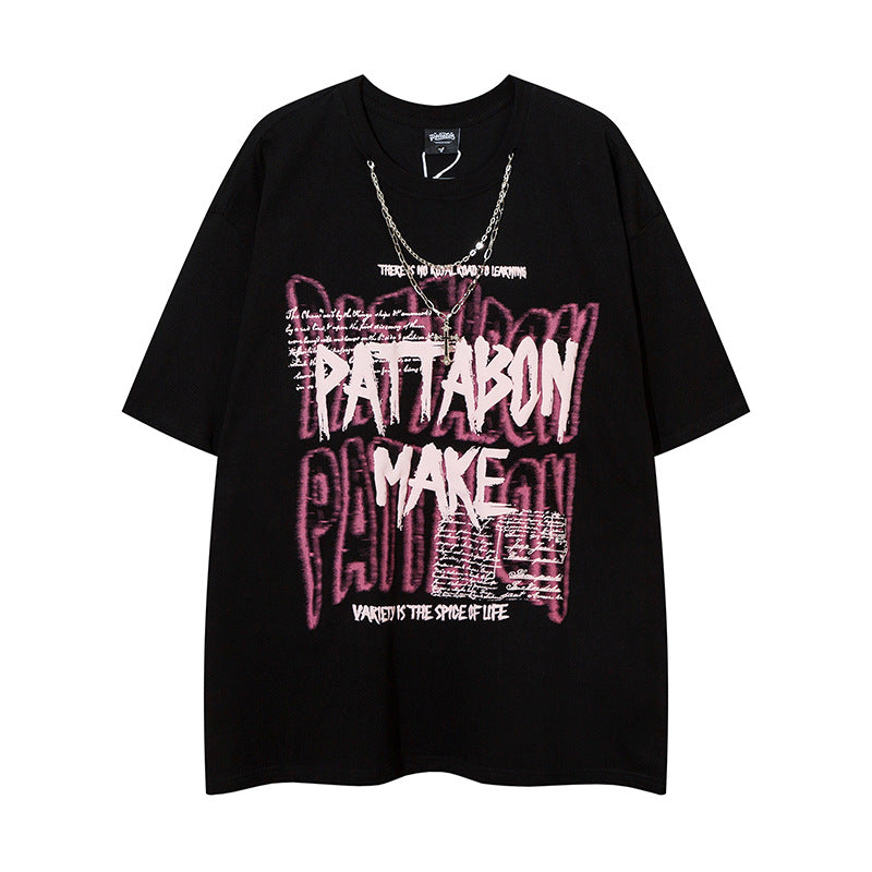 Streetwear Bubble Letter Print Short Sleeve T-Shirt for Women | MuddyStock Originals Black MuddyStock