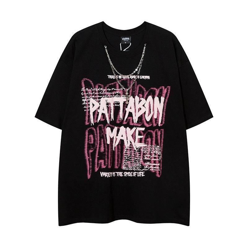 Streetwear Bubble Letter Print Short Sleeve T-Shirt for Women | MuddyStock Originals Black MuddyStock