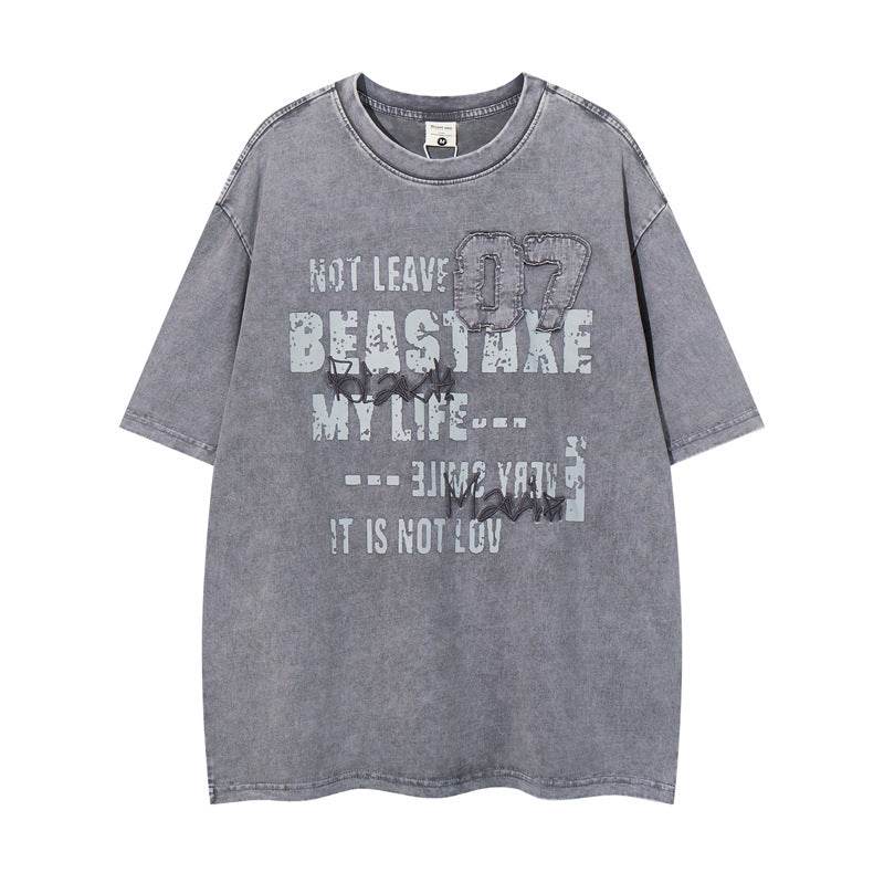 Washed Vintage Black Short Sleeve T-Shirt For Men And Women Gray MuddyStock