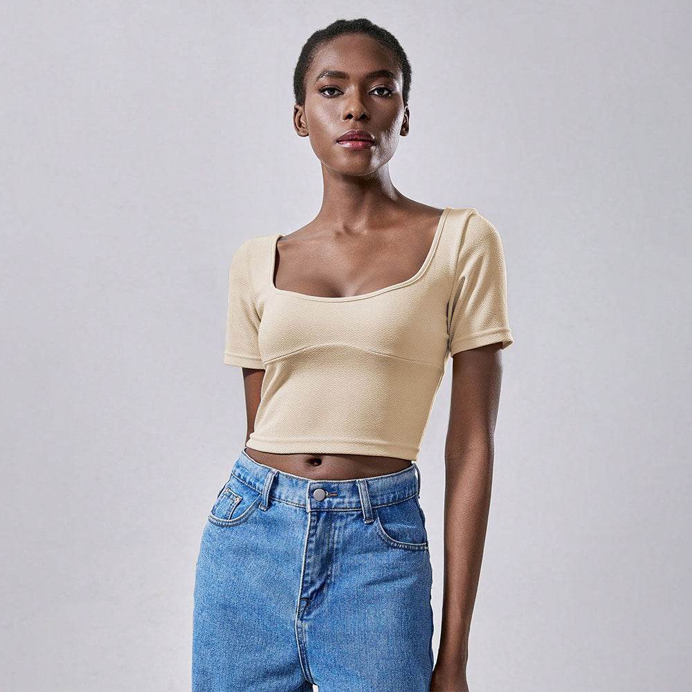 Fashionable and minimalist casual T-shirt with exposed navel design and short sleeved top | MuddyStock Originals MuddyStock